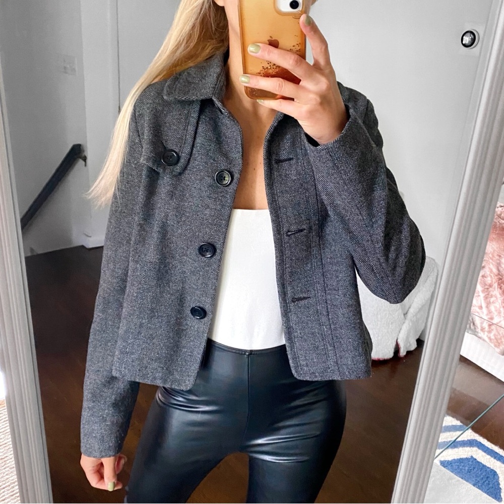 Gap Grey Herringbone Wool Blend Jacket! - image 6